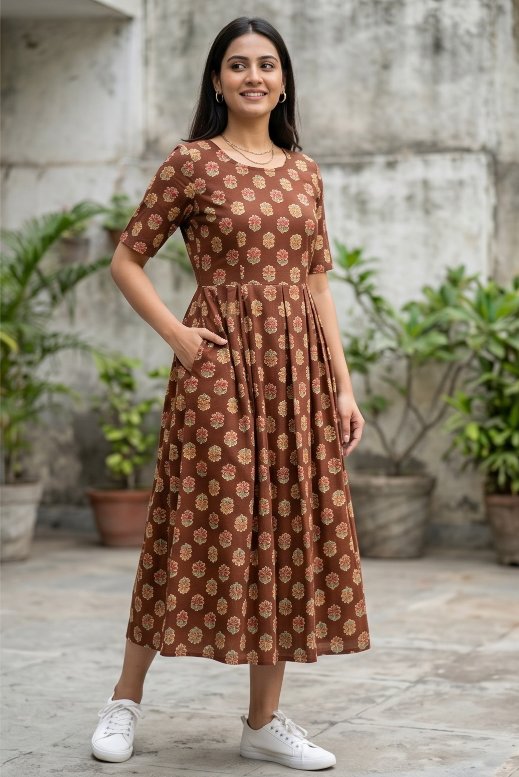 Coffee dress with pockets