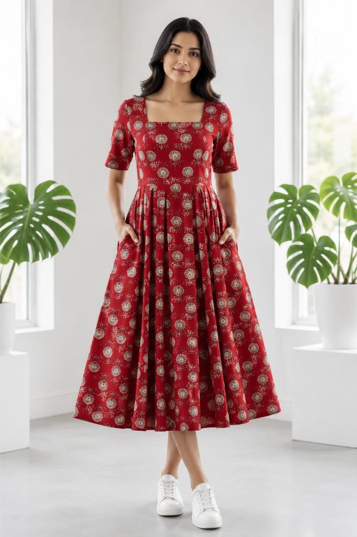 Matte Red Cotton Dress