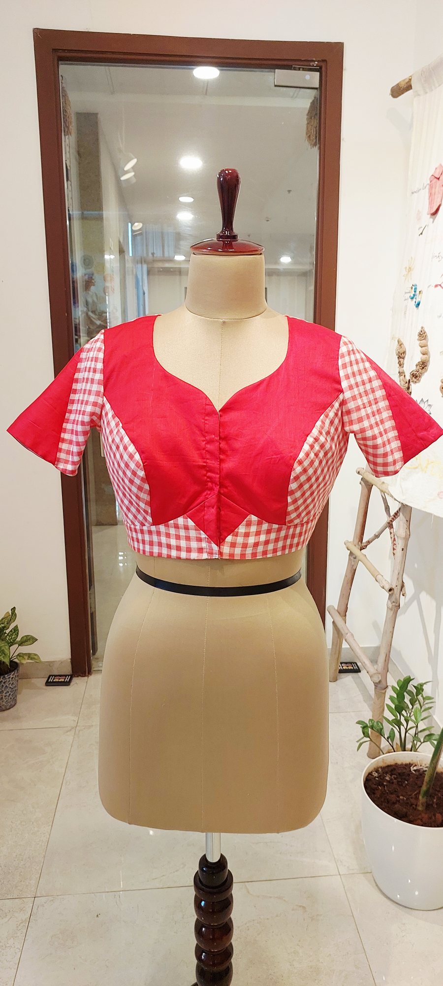 Crimson Red Glaze Cotton Readymade Saree Blouse