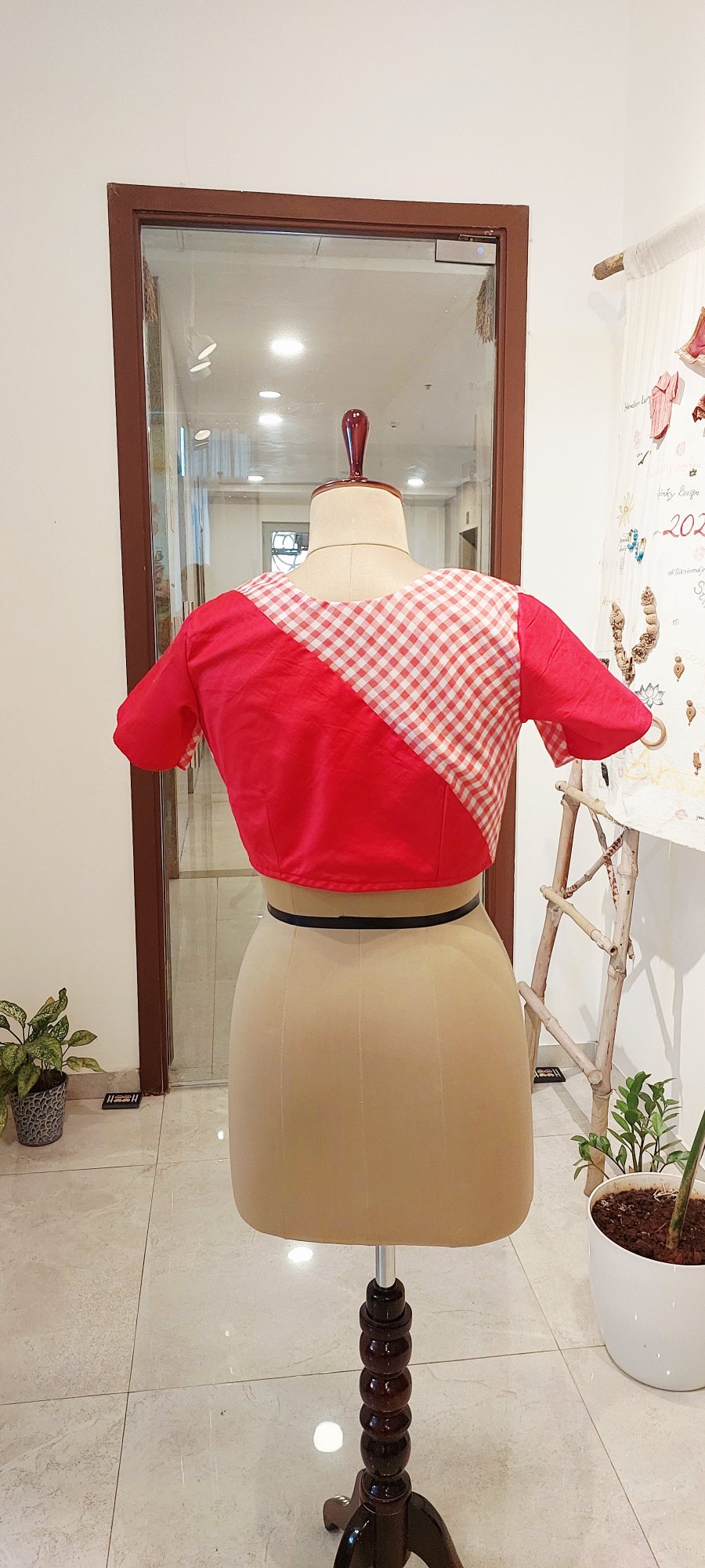 Crimson Red Glaze Cotton Readymade Saree Blouse