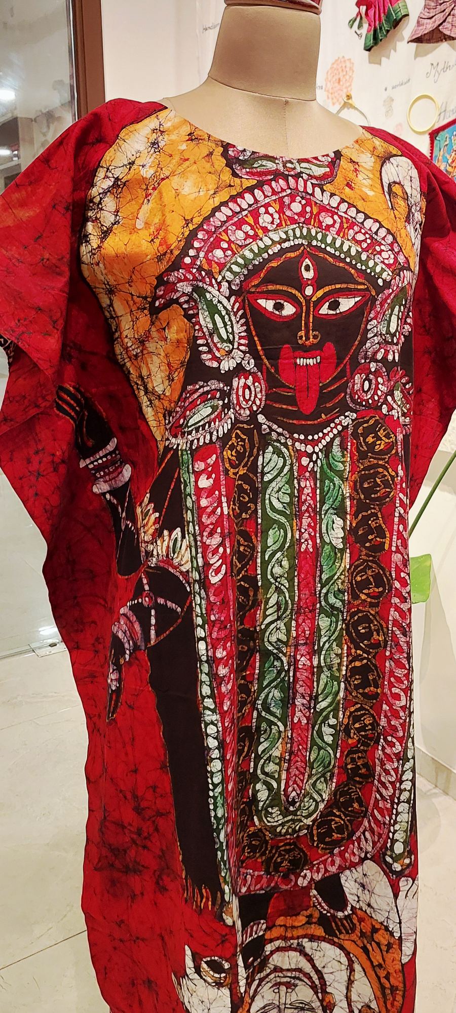 Goddess Kali Hand-Painted Batik Cotton Kaftan