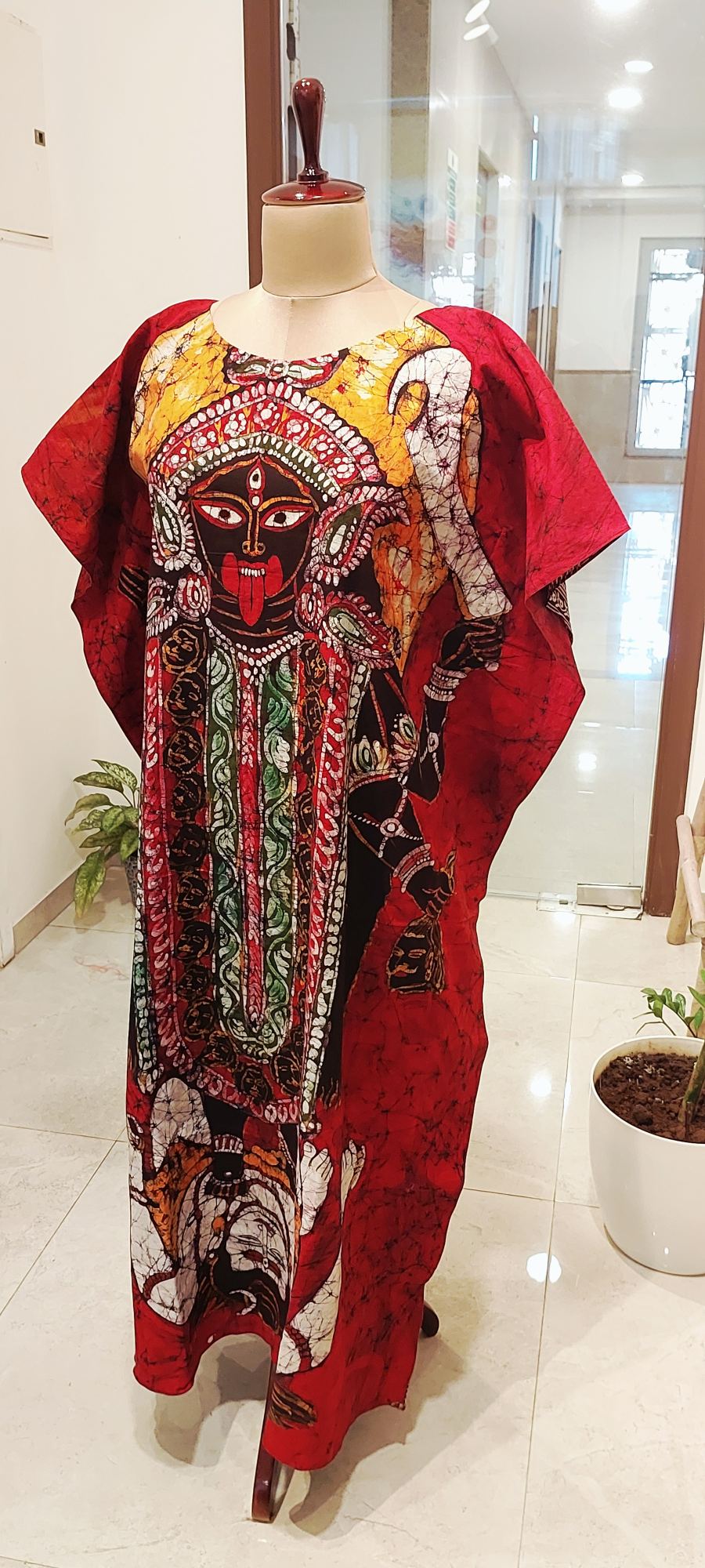 Goddess Kali Hand-Painted Batik Cotton Kaftan