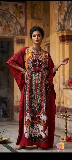 Goddess Kali Hand-Painted Batik Cotton Kaftan