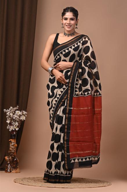 Summer inspired block printed Chanderi Silk saree