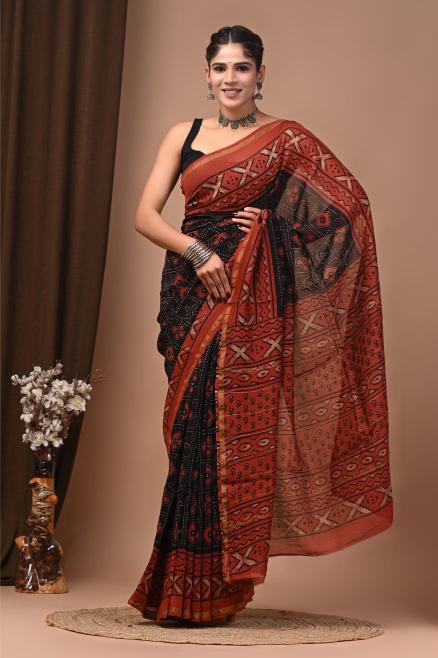 Summer inspired block printed Chanderi Silk saree