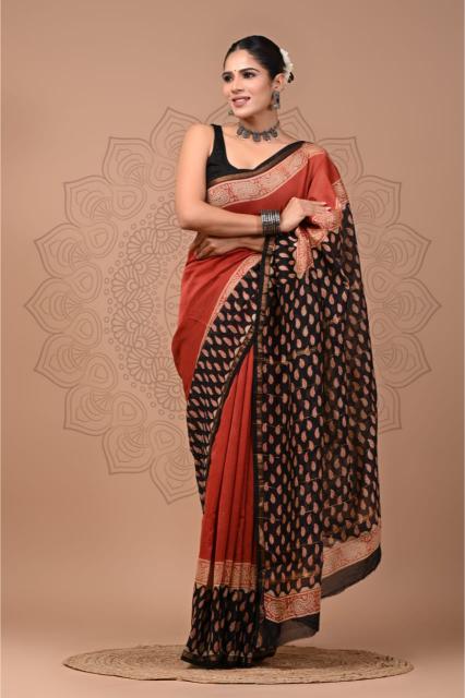 Summer inspired block printed Chanderi Silk saree