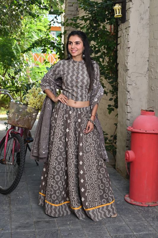 Concrete-Brick Cotton Lehenga Set Maroon