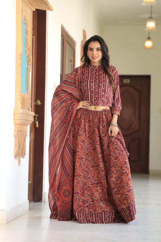 Matte Red Lehenga Set Diwali Outfit