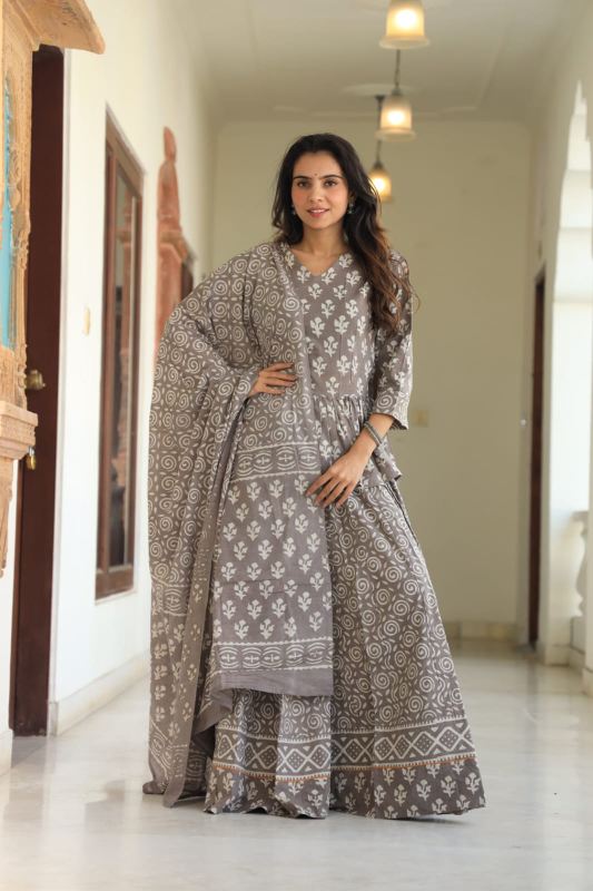 Charcoal Grey Cotton Lehenga set