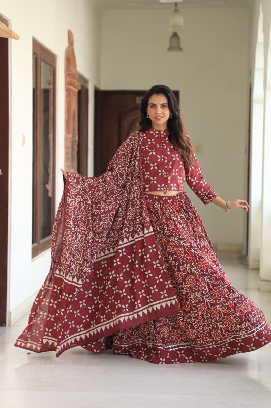 Neutral shade Mul Cotton Lehenga Set