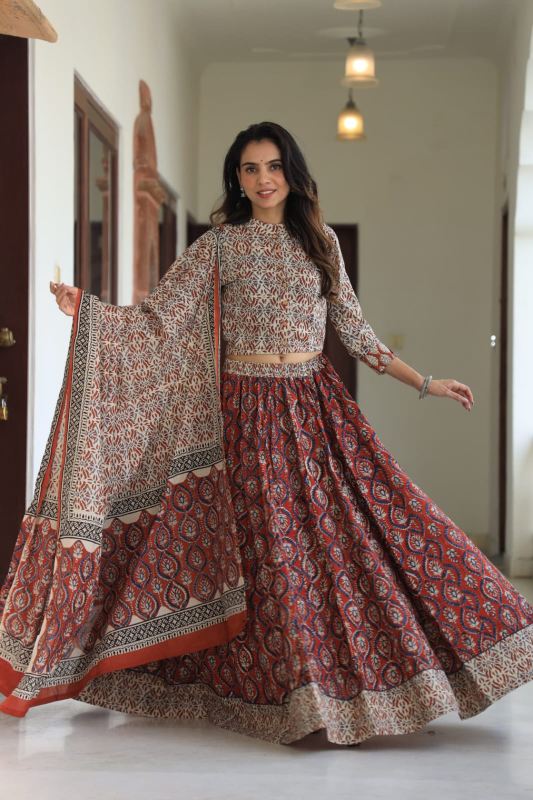Cotton Lehenga Set Maroon