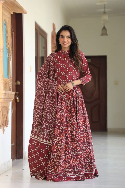 Neutral shade Mul Cotton Lehenga Set