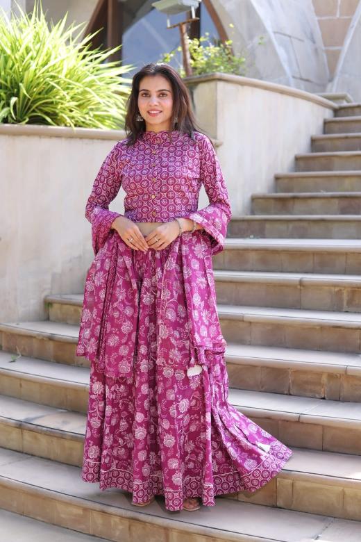 Magenta Mul Cotton Lehenga Set