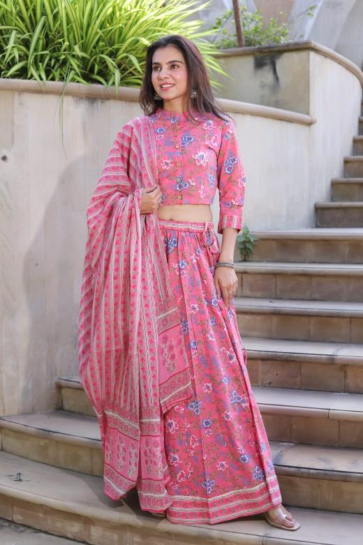 Pink Mul Cotton Lehenga Set
