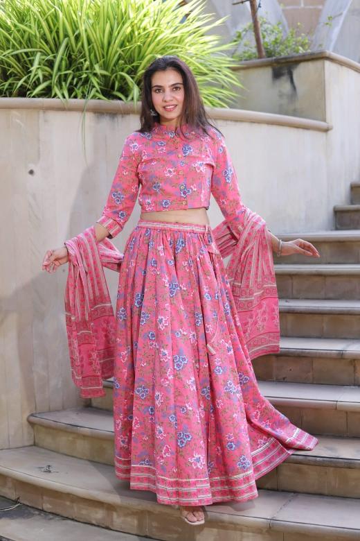 Pink Mul Cotton Lehenga Set