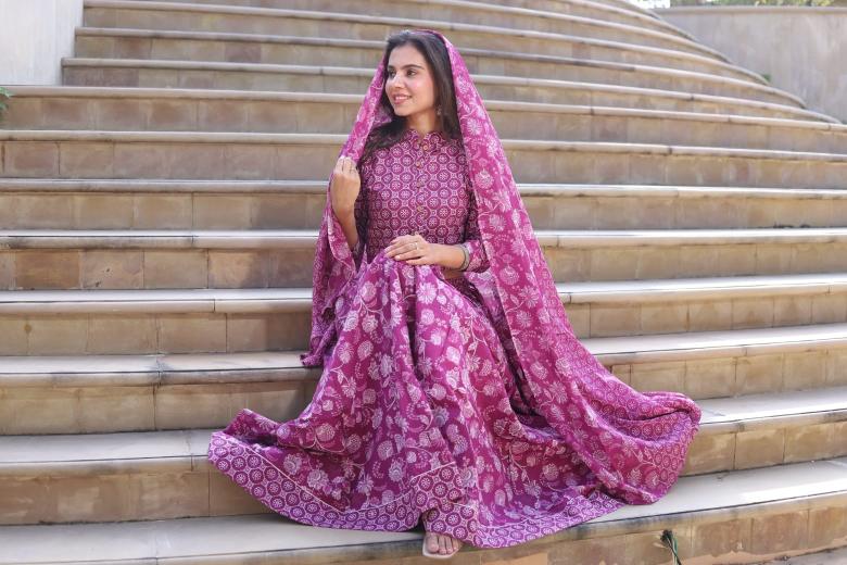 Magenta Mul Cotton Lehenga Set