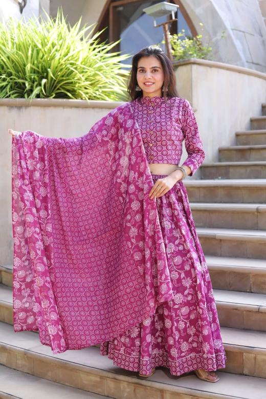 Magenta Mul Cotton Lehenga Set
