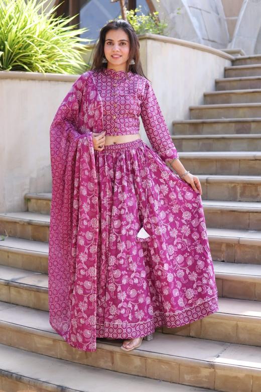 Magenta Mul Cotton Lehenga Set