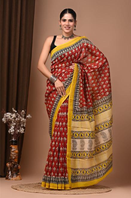Summer inspired block printed Chanderi Silk saree