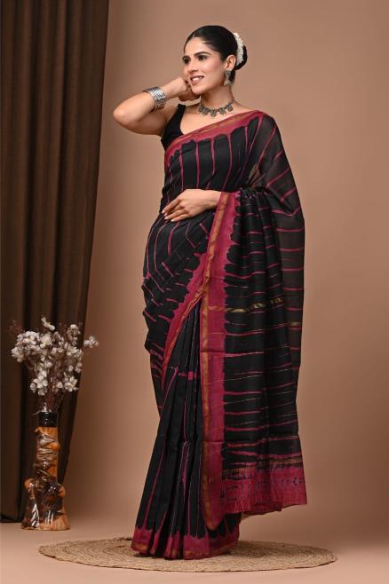 Black Block Chanderi Silk saree