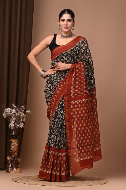 Summer inspired block printed Chanderi Silk saree