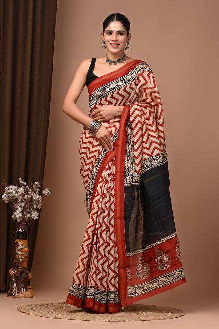 Summer inspired block printed Chanderi Silk saree