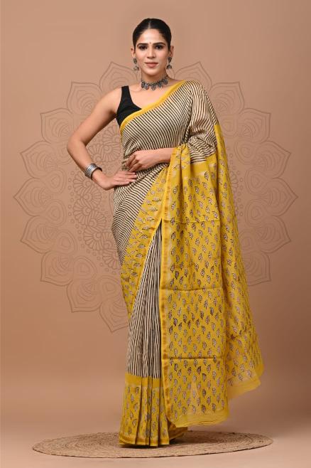 Yellow Chanderi Silk saree