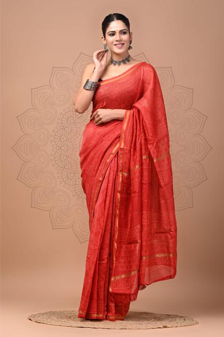 Summer inspired block printed Chanderi Silk saree