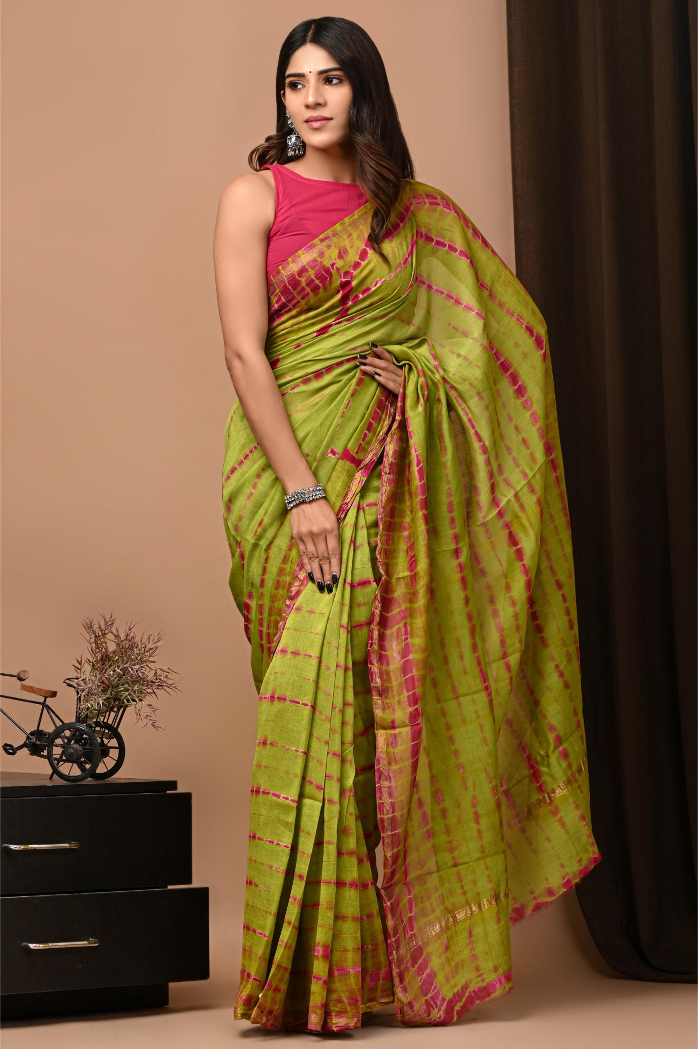 Shibori Neon chanderi Silk saree
