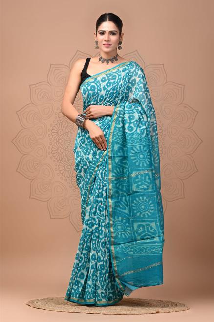 Neel kamal block printed Chanderi Silk saree