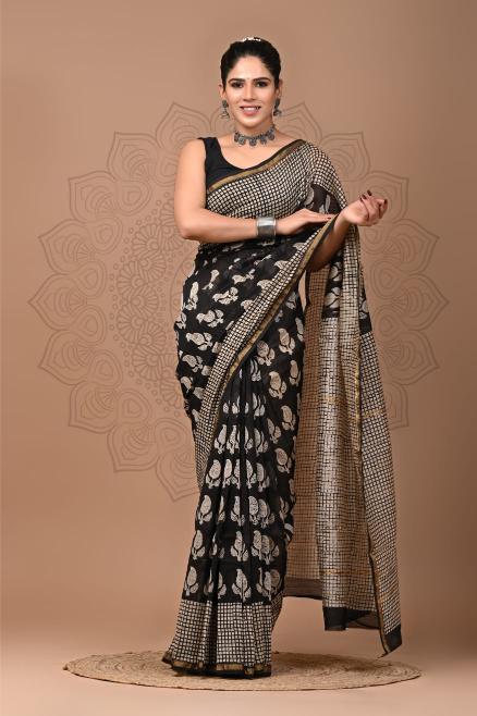 Summer inspired block printed Chanderi Silk saree