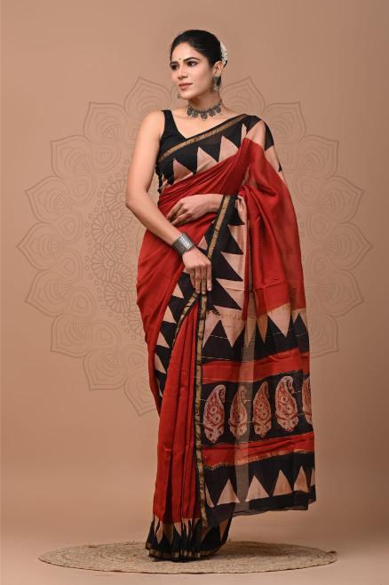Summer inspired block printed Chanderi Silk saree