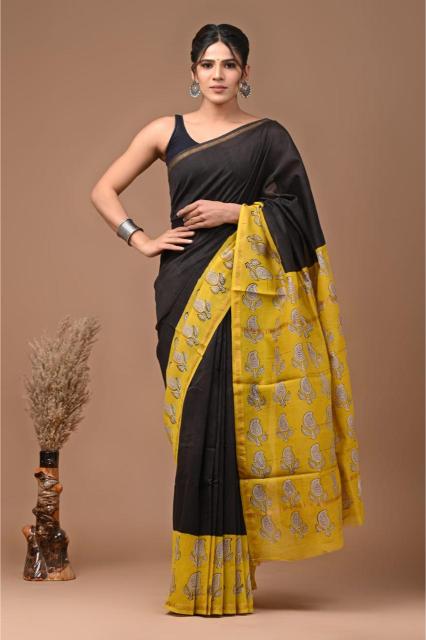 Black Block Chanderi Silk saree