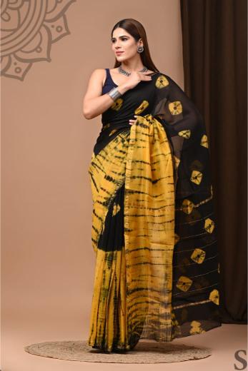 Black Block Chanderi Silk saree