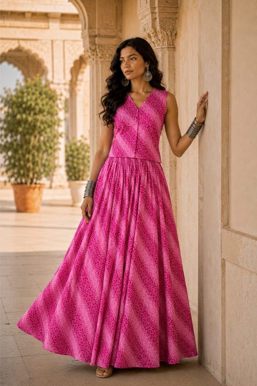 Pink Leheriya Cotton Co-Ord Set