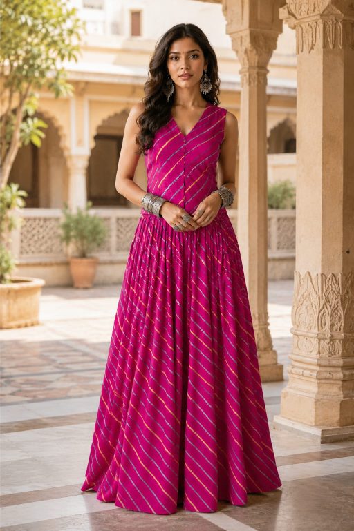 Dark pink Cotton Co-Ord Set | Handcrafted Skirt & Vest Set