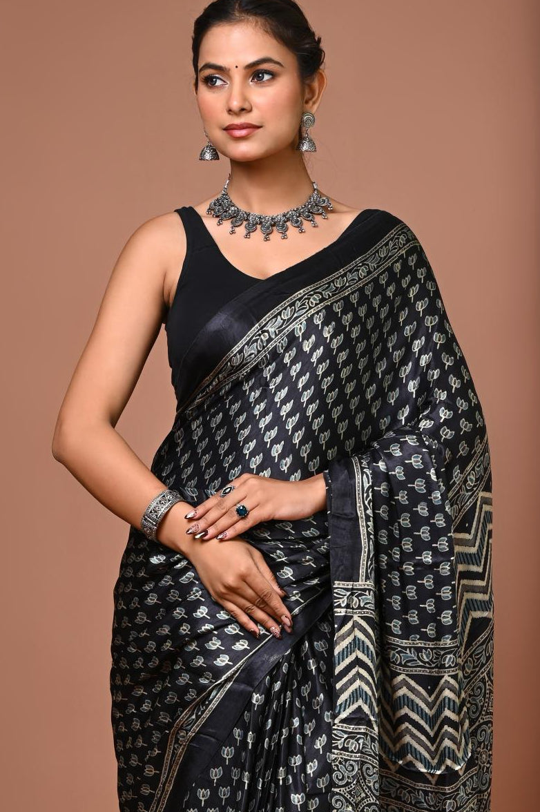 Black Vegan Silk Saree