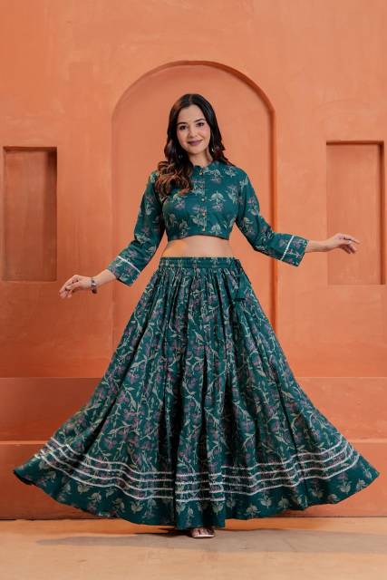 Turquoise Mul Mul Lehenga Set