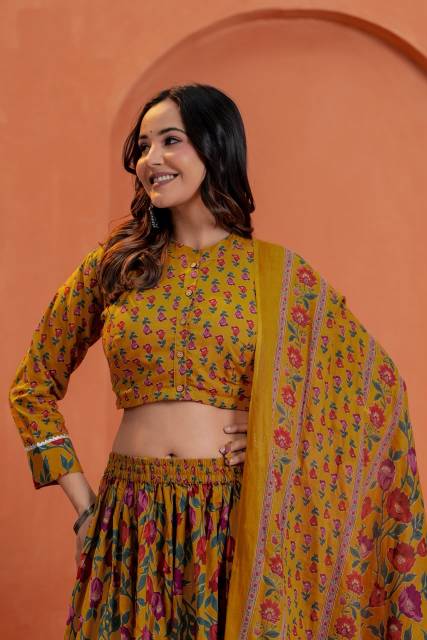 Mustard Mul Mul Lehenga Set