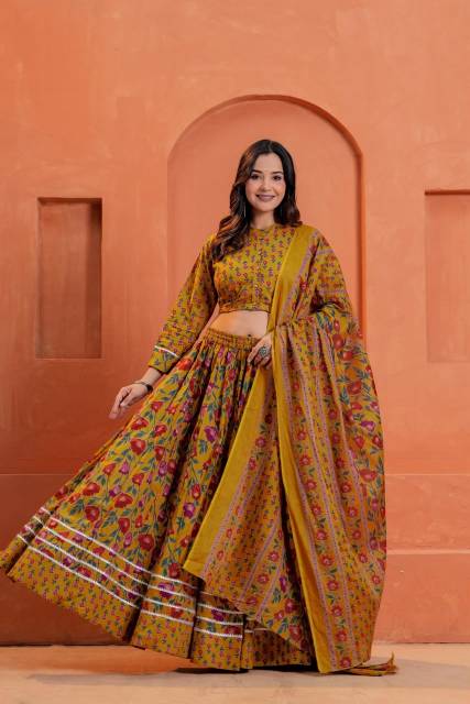 Mustard Mul Mul Lehenga Set