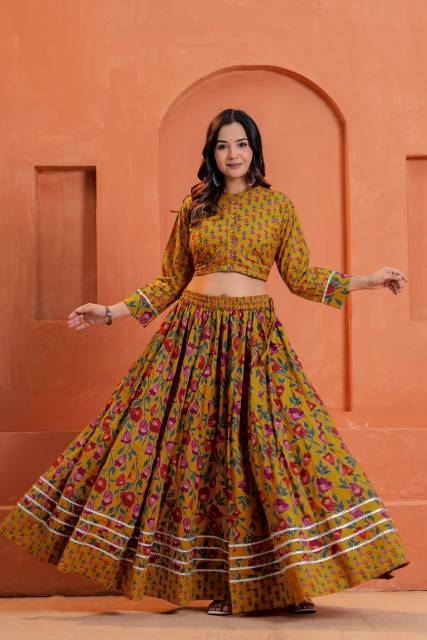 Mustard Mul Mul Lehenga Set