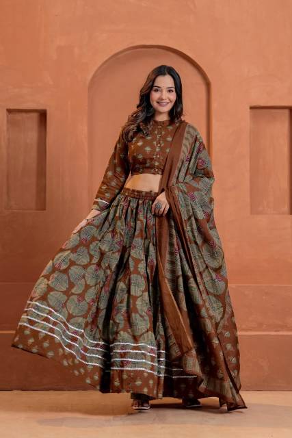 Mocha Mul Cotton Lehenga Set