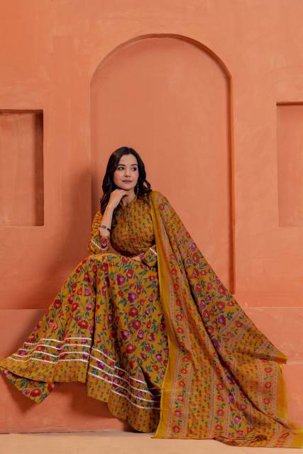 Mustard Mul Mul Lehenga Set