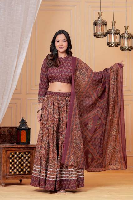 Mocha Brown Mul Cotton Lehenga Set
