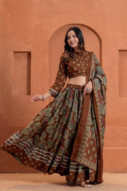 Mocha Mul Cotton Lehenga Set