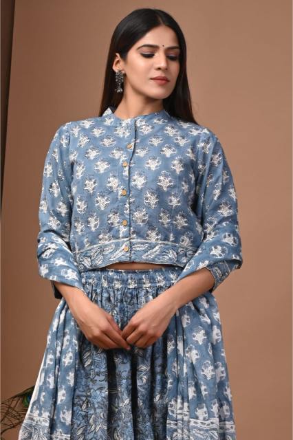 Powder Blue Grey Lehenga Set