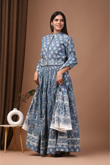 Powder Blue Grey Lehenga Set