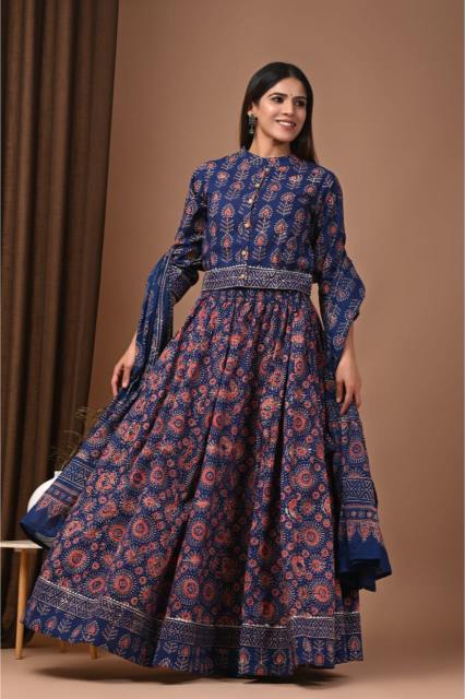 Dark blue Mul cotton Lehenga set