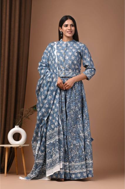 Powder Blue Grey Lehenga Set