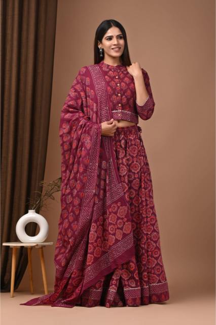 Maroon Mul Cotton Lehenga Set